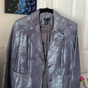 C&E STUDIO DISTRESSED METALLIC SILVER SUEDE JACKET